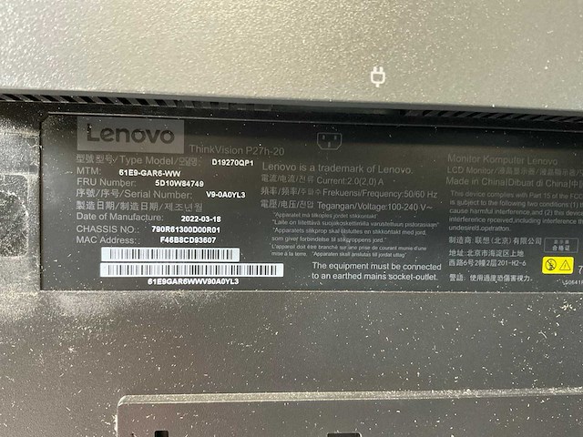 Lenovo (p27h-20) 27”, 2560x1440 (qhd) ips monitors (2x) - afbeelding 2 van  4