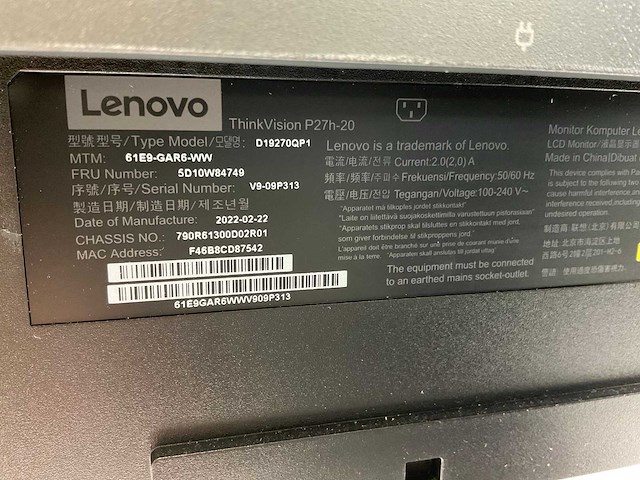 Lenovo (p27h-20) 27”, 2560x1440 (qhd) ips monitors (2x) - afbeelding 4 van  12