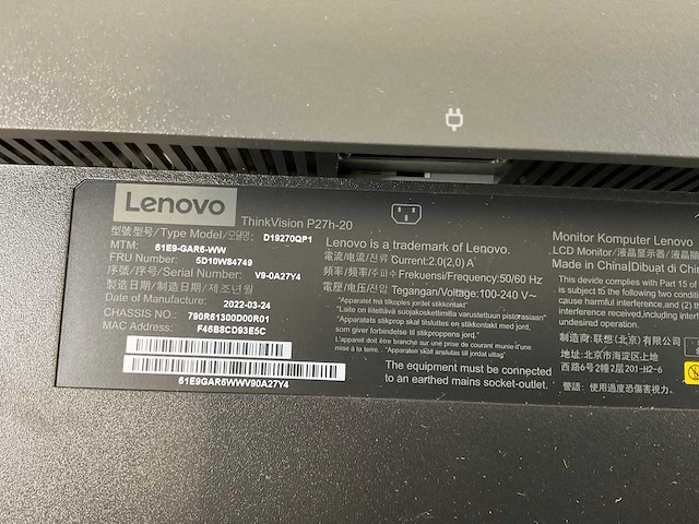 Lenovo (p27h-20) 27”, 2560x1440 (qhd) ips monitors (2x) - afbeelding 1 van  2
