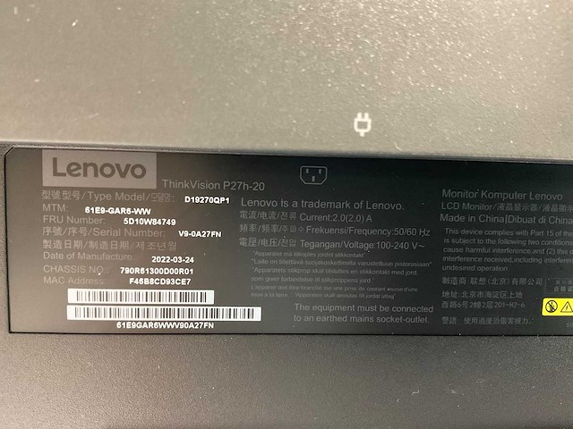 Lenovo (p27h-20) 27”, 2560x1440 (qhd) ips monitors (2x) - afbeelding 4 van  13