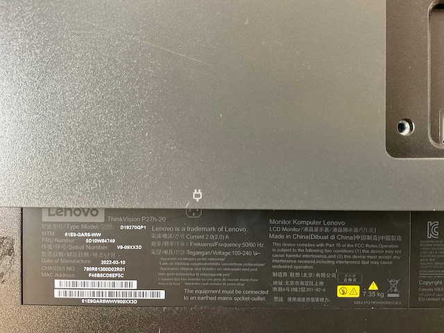 Lenovo (p27h-20) 27”, 2560x1440 (qhd) ips monitors (2x) - afbeelding 6 van  7