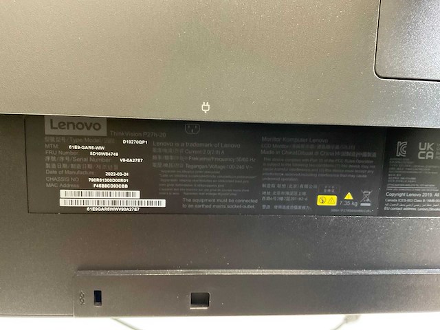 Lenovo (p27h-20) 27”, 2560x1440 (qhd) ips monitors (2x) - afbeelding 7 van  7