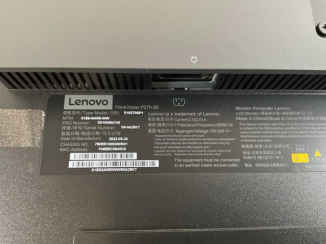 Lenovo (p27h-20) 27”, 2560x1440 (qhd) ips monitors (2x) - afbeelding 3 van  7