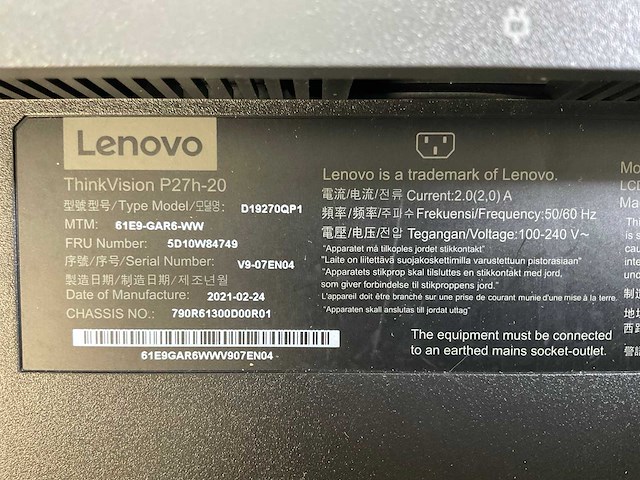 Lenovo (p27h-20) 27”, 2560x1440 (qhd) ips monitors (2x) - afbeelding 7 van  7