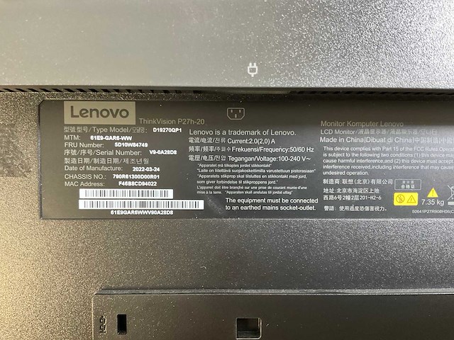 Lenovo (p27h-20) 27”, 2560x1440 (qhd) ips monitors (2x) - afbeelding 6 van  7