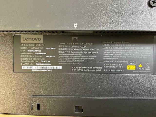 Lenovo (p27h-20) 27”, 2560x1440 (qhd) ips monitors (2x) - afbeelding 7 van  7