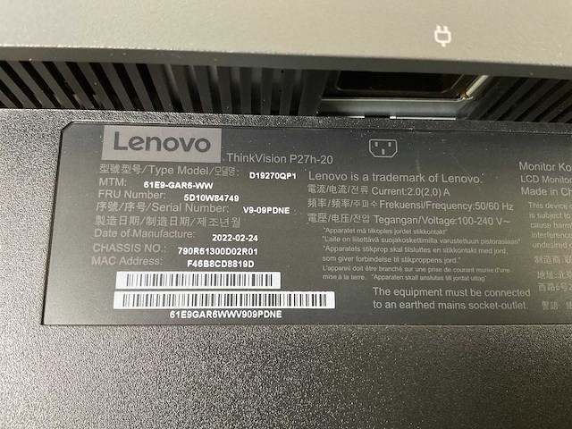 Lenovo (p27h-20) 27”, 2560x1440 (qhd) ips monitors (2x) - afbeelding 6 van  8