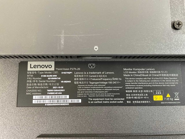 Lenovo (p27h-20/t27qd-40) 27”, 2560x1440 (qhd) ips monitors (2x) - afbeelding 6 van  14