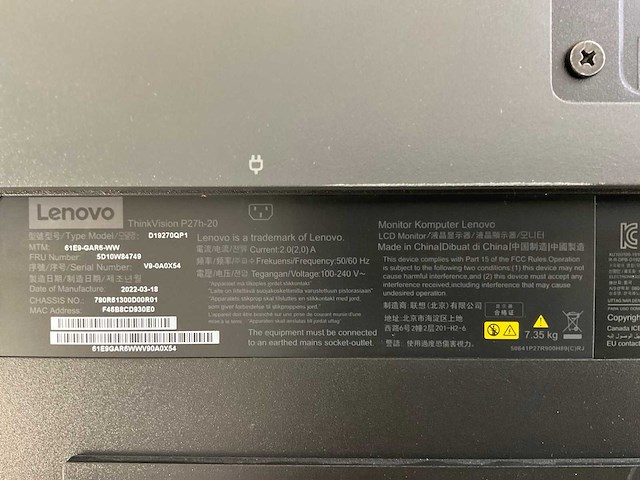 Lenovo (p27h20) 27”, 2560x1440 (qhd) ips monitors (2x) - afbeelding 6 van  7