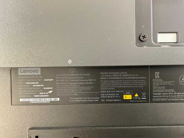 Lenovo (p27h20) 27”, 2560x1440 (qhd) ips monitors (2x) - afbeelding 7 van  7