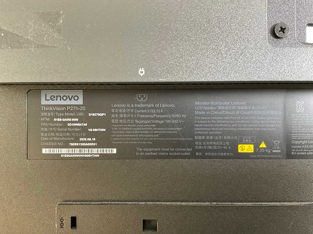 Lenovo (p27h20) 27”, 2560x1440 (qhd) ips monitors (2x) - afbeelding 7 van  7