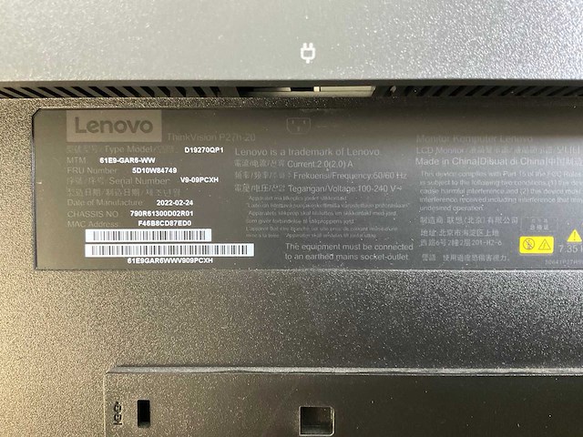 Lenovo (p27h20) 27”, 2560x1440 (qhd) ips monitors (2x) - afbeelding 1 van  1