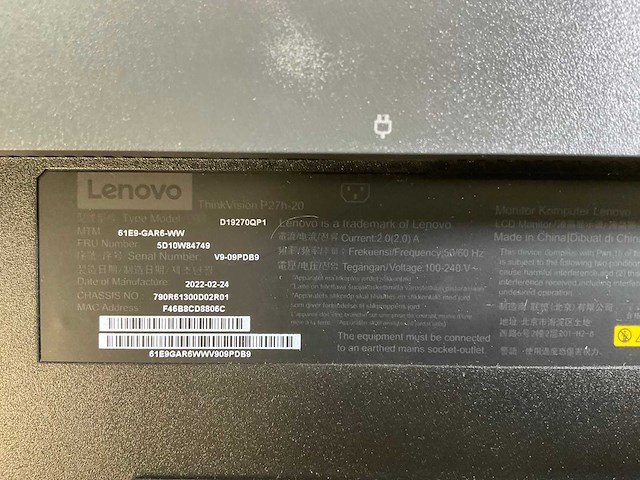 Lenovo (p27h20) 27”, 2560x1440 (qhd) ips monitors (2x) - afbeelding 6 van  7