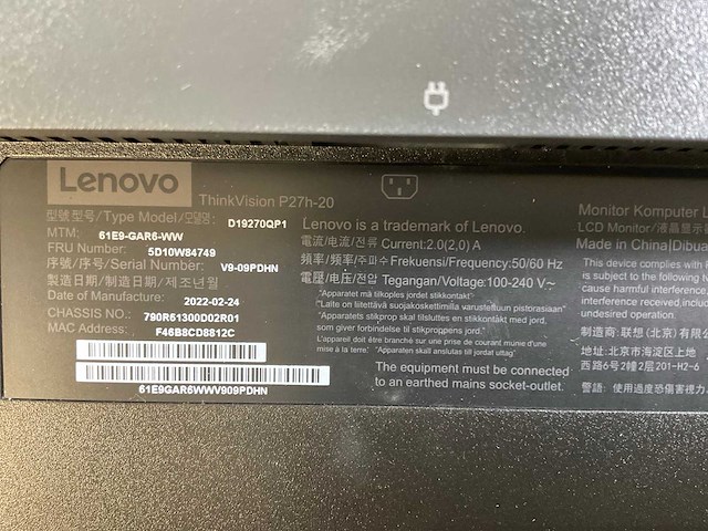 Lenovo (p27h20) 27”, 2560x1440 (qhd) ips monitors (2x) - afbeelding 7 van  7
