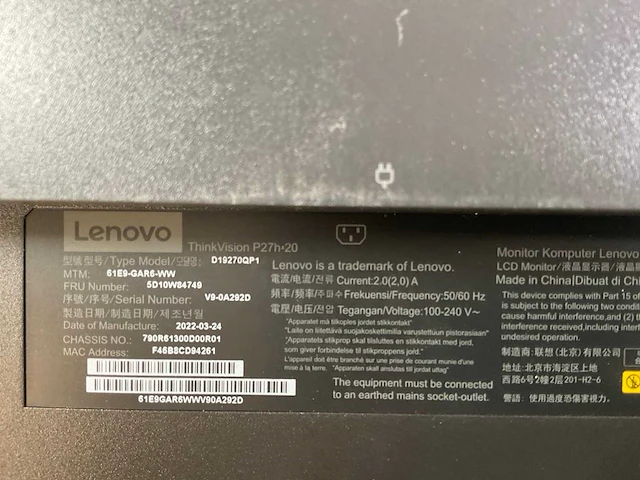 Lenovo (p27h20) 27”, 2560x1440 (qhd) ips monitors (2x) - afbeelding 9 van  9