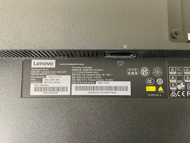 Lenovo (p32p-20) 32”, 3840x2160 (uhd) ips monitor - afbeelding 6 van  6