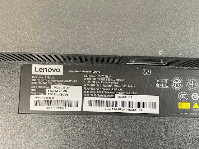 Lenovo (p32p-20) 32”, 3840x2160 (uhd) ips monitor - afbeelding 4 van  4