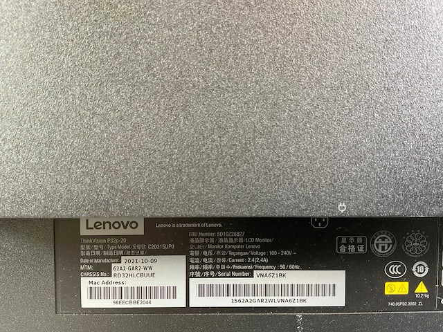 Lenovo (p32p-20) 32”, 3840x2160 (uhd) ips monitor - afbeelding 2 van  2