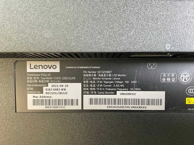 Lenovo (p32p-20) 32”, 3840x2160 (uhd) ips monitor - afbeelding 6 van  6