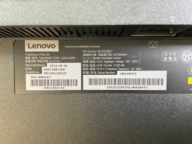 Lenovo (p32p-20) 32”, 3840x2160 (uhd) ips monitor - afbeelding 6 van  6