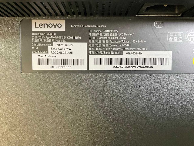 Lenovo (p32p-20) 32”, 3840x2160 (uhd) ips monitor - afbeelding 4 van  4