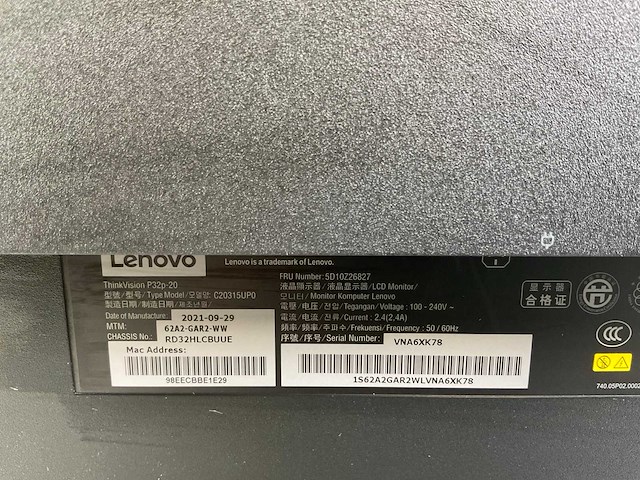 Lenovo (p32p-20) 32”, 3840x2160 (uhd) ips monitor - afbeelding 6 van  6
