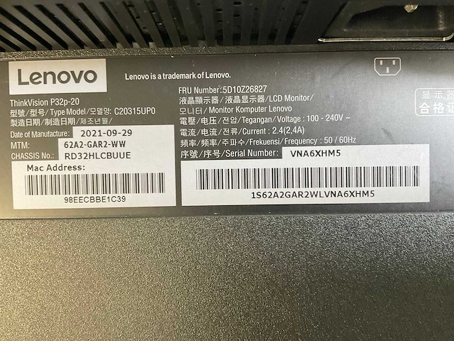 Lenovo (p32p-20) 32”, 3840x2160 (uhd) ips monitor - afbeelding 6 van  6