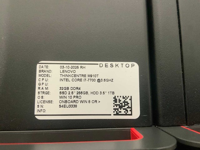 Lenovo thinkcentre m910t desktop (4x) - afbeelding 3 van  9