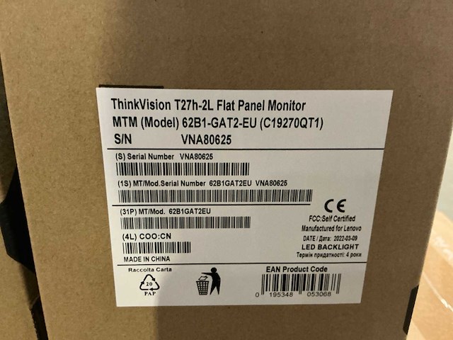 Lenovo thinkvision t27h-2l flat panel monitor - afbeelding 3 van  3