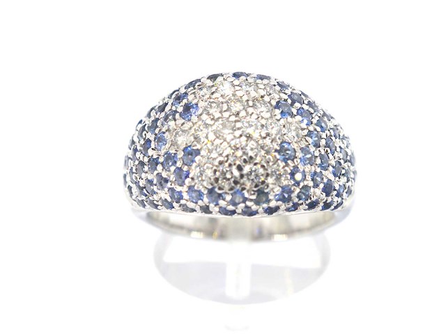Leo pizzo - witgouden pave ring met diamant en saffier - afbeelding 1 van  5