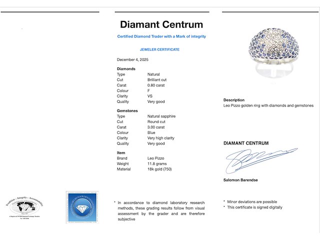 Leo pizzo - witgouden pave ring met diamant en saffier - afbeelding 3 van  5