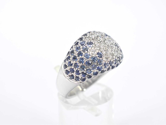Leo pizzo - witgouden pave ring met diamant en saffier - afbeelding 4 van  5