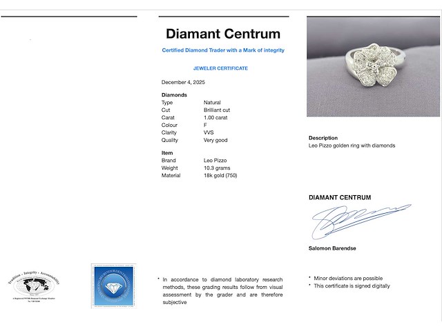 Leo pizzo - witgouden ring met diamanten in bloemvorm - afbeelding 5 van  11