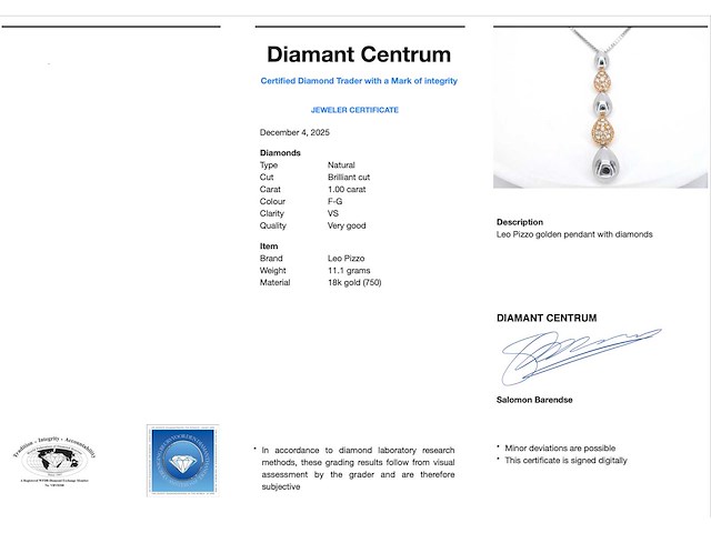 Leo pizzo bicolour gouden ketting met diamant - afbeelding 3 van  9