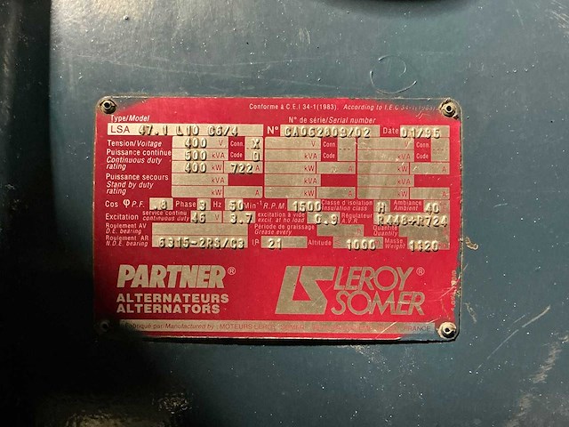 Leroy somer - las 47.1 l10 c6/4 - power generator - - afbeelding 2 van  14