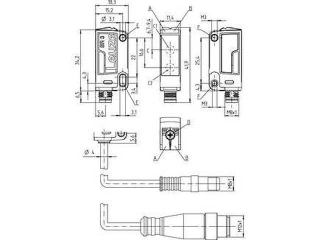 Leuze ht3c/6g-m8 sensor met achtergrondonderdruking - afbeelding 3 van  3