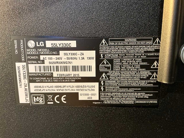 Lg 55ly330c 55” televisie op verrijdbare standaard - afbeelding 6 van  6