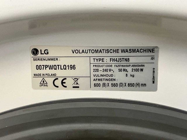 Lg fh4j5dn8 8kg wasmachine - afbeelding 4 van  4