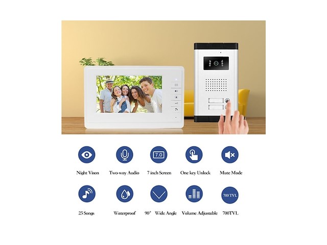 Libo 7 inch bedrade video deurbel twee monitoren, ir camera, nachtzicht - afbeelding 2 van  5