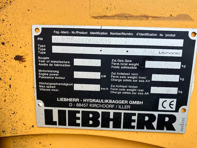 Liebherr - 2008 - a316 litronic - banden graafmachine - afbeelding 15 van  22