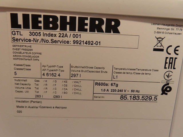 Liebherr - gtl 3005 - laboratorium vrieskist - afbeelding 6 van  6