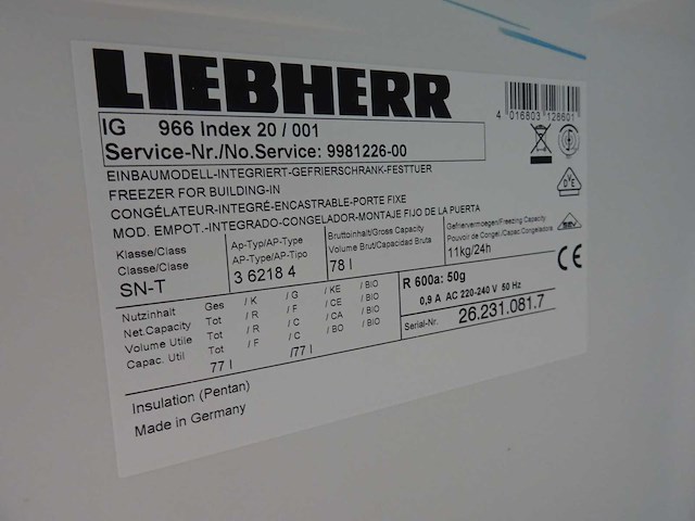 Liebherr - ig index 20/001 - inbouwvriezer - afbeelding 3 van  3