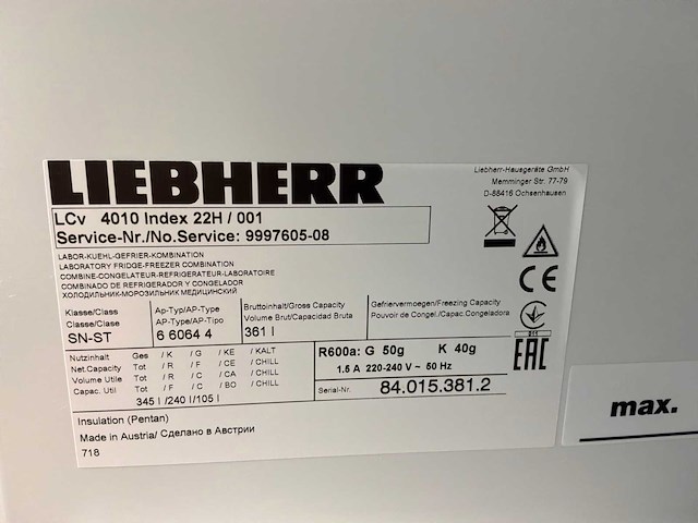 Liebherr lcv 4010 laboratorium koelkast/vriezer combinatie - afbeelding 4 van  4