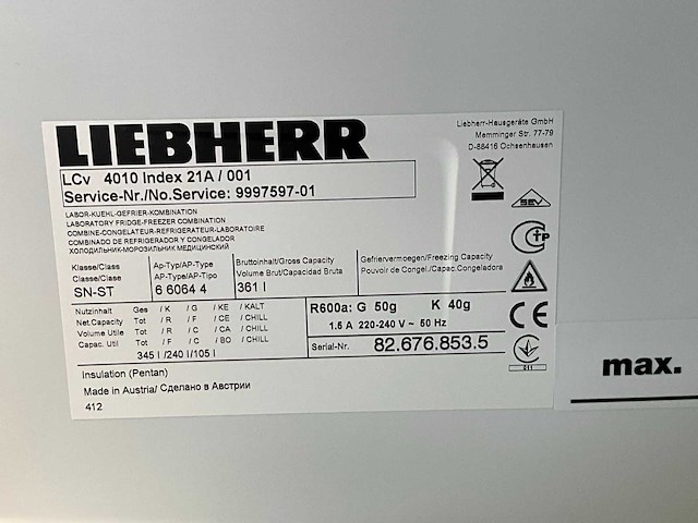 Liebherr lcv 4010 mediline laboratorium koelkast/vriezer combinatie - afbeelding 4 van  4