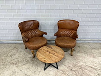 Lifestyle home collection - buffelleer fauteuil met bijzettafel (2x) - afbeelding 1 van  6