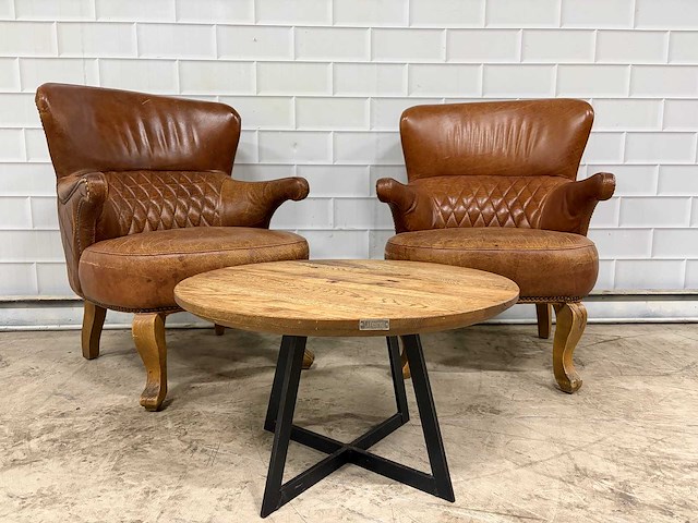 Lifestyle home collection - buffelleer fauteuil met bijzettafel (2x) - afbeelding 2 van  6