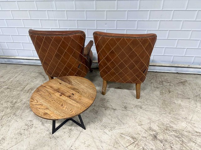 Lifestyle home collection - buffelleer fauteuil met bijzettafel (2x) - afbeelding 4 van  6