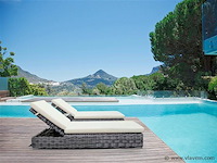 Ligbeddenset - 3-delig antraciet wicker / crèmekleurige kussens - afbeelding 1 van  2