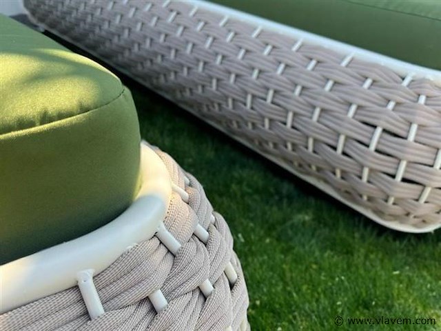 Ligbeddenset 2-delig brown wicker / olive green kussens - afbeelding 3 van  6