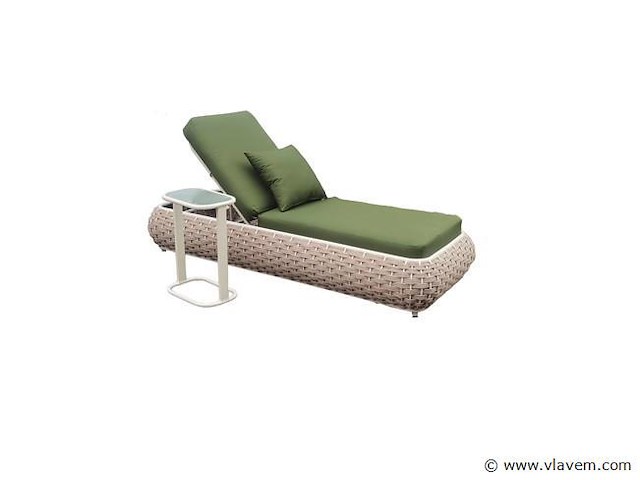 Ligbeddenset 2-delig brown wicker / olive green kussens - afbeelding 5 van  6